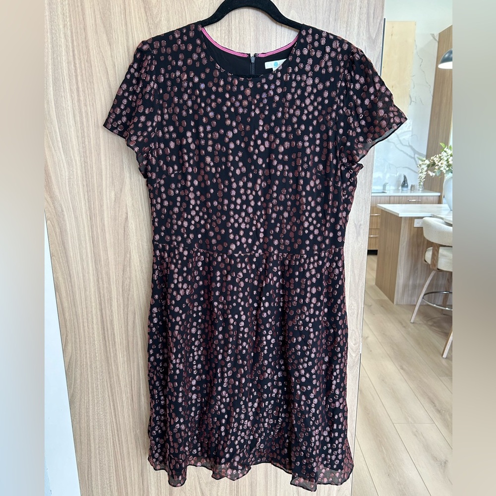 Boden black pink polka dot dress size 10 festive pockets lined